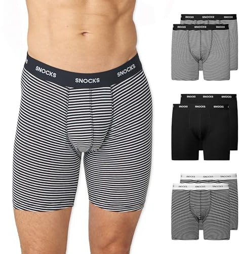 Snocks Lange Boxershorts Herren aus Bio-Baumwolle (6er Pack) - Atmungsaktiv und Ideal für Sport und Alltag - Kein juckendes Etikett und komfortabler Bund - Unterhosen Herren Gr. S-3XL