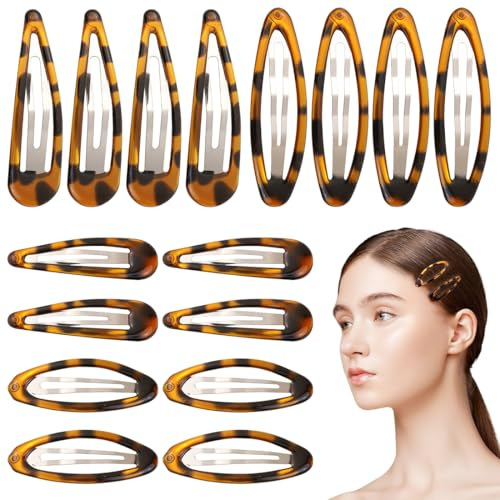 16pcs Barrettes Pinces cheveux à Pression en Métal, Pinces à Cheveux Classiques en Écaille de Tortue, Anti-Dérapant Accessoires Broches à Cheveux Vintage pour Femmes et Filles