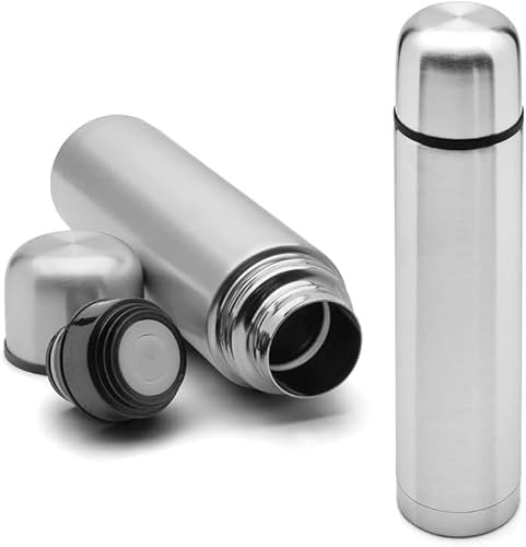 Vacuum Flask 1 Litre | Stainless Steel Insulated Water Bottle | Double Wall Thermal Flask for Hot & Cold Drinks | Leakproof Reusable Drink Bottle for Travel Office Gym School Hiking Picnic & Camping