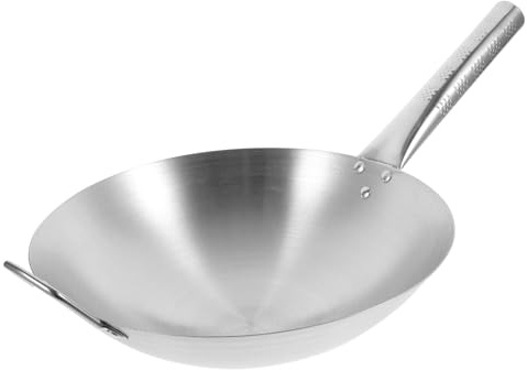 STOBAZA Wok de Acero Inoxidable con Mango Sartén Antiadherente para Cocina y Profesional Grueso para Calentamiento Uniforme Fácil Limpieza y Uso para Freír Verduras y Carnes