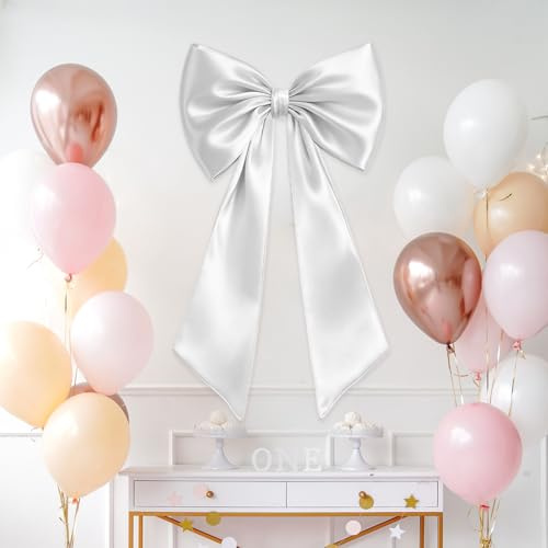 VLYX Grand Nœud en Satin Blanc, Ruban Géant Décoratif pour Mur, Mariage, Noël, Anniversaire ou Décoration de Pièce