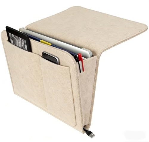 Betttasche Filz Betttasche zum Einhängen Bett, Filzs Bett Caddy Organizer zum Einhängen, Dicke Filz Nachttisch Tasche Betts Organizer für Buch, Zeitschriften, iPad, Handy, Fernbedienung (Beige)