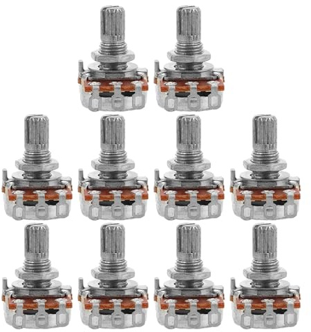 Gitarrenpotentiometer 250k Lautstärkeregler für E-gitarre 10 Stück | 15mm Schaftlänge, Vollschaft Design, Präzise Anpassung, für Bassgitarre und Studioeinsatz, Silber