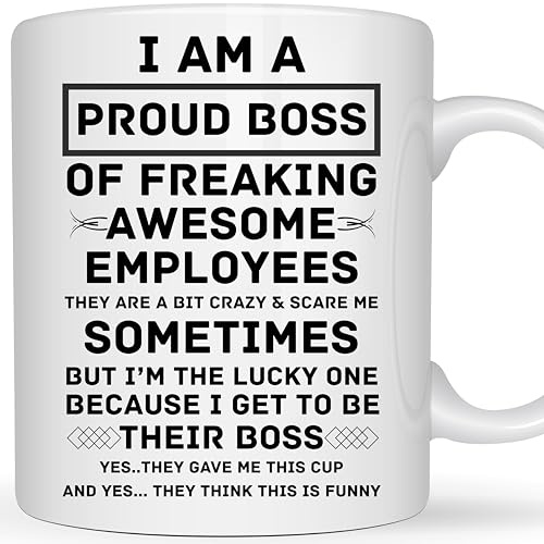 Be Buz Mug humoristique – I Am A Proud Boss of Freaking Awesome Employees – Cadeau pour patron – Tasse à café en céramique 325 ml