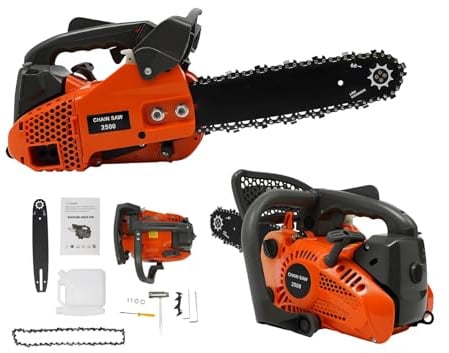 LENJKYYO 25.4CC Benzin Kettensäge, 2-Takt Motorsäge mit 48CM Schnittdurchmesser, 10500RPM, 900W Gas Kettensäge Benzin Sägen, Handgehaltene Kabellose Benzinkettensägen für Holz Holzschneiden
