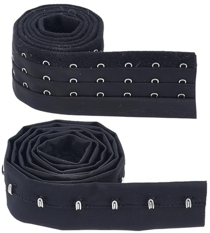 letsinstyle 2 Yards Three Row Hook and Eye Tape Trim, Stainless Steel Hook Black Tape Ribbon, Edging Cordage Sewing Trim for Corsets Bra Making Costumes Bridal Wear