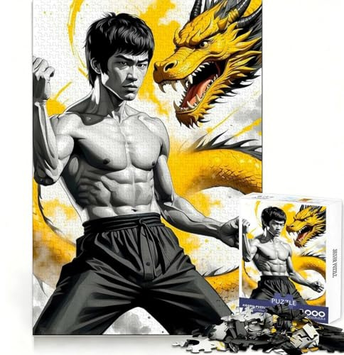 Bruce Lee Drachen-Kunst-Puzzle,1000 Teile,Klares Denken,Ruhe und Entspannung,Präzise Kanten,Schickes (38x26cm)