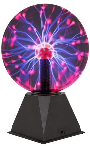Global Gizmos 48980 8 Inch Mega Plasma Ball/Touch Sensitive & Sound Activated/Multi-Coloured Lightning Display/Retro Novelty Fun Light Up Electric Globe Lamp