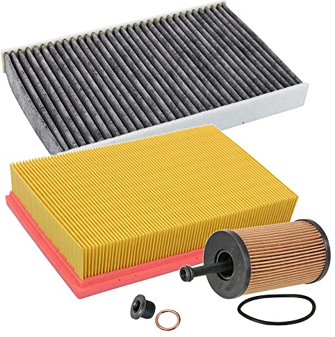 BESTPRICE Inspektionspaket Filterset mit 1x Luftfilter, 1x Innenraumfilter mit Aktivkohle, 1x Ölfilter inkl. Schraube & Dichtring, Kompatibel mit PEUGEOT 307 (3A/C), 307 Break (3E), 307 SW (3H)