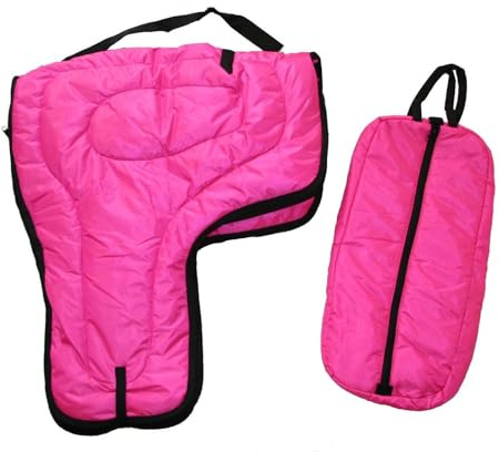 AJ Tack Western Padded Saddle and Bridle Carrier Set Hot Pink