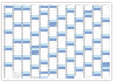 XL Wandkalender DIN A1 2025 blau, nass abwischbar Format 84 x 59cm Jahresplaner Wandplaner gerollt