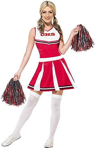 Smiffys Cheerleader Kostüm, Rot, mit Kleid & Puschel