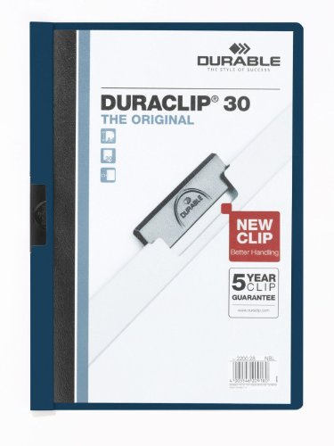 Durable Duraclip Folder PVC Clear Front 3 mm Spine for 1-30 Sheets A4 - Dark Blue Ref 2200/28 (Pack of 25)