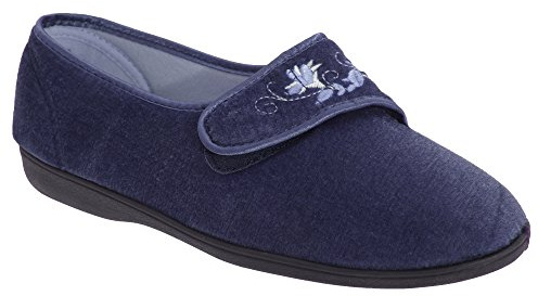 Sleepers Jolene Touch Fastening Embroidered Slippers - Navy Blue, Size 6 UK