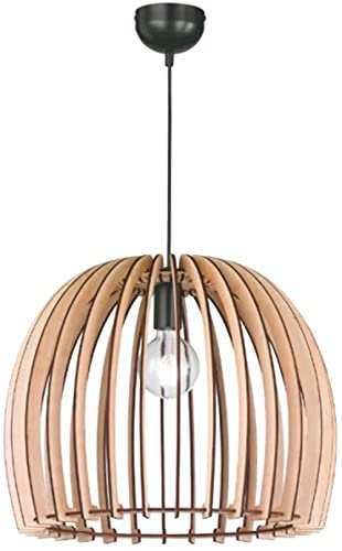Reality Leuchten R30255030 Wood A++ to E, Pendelleuchte, Holz, E27, Holzfarben/Schwarz, 50 x 50 x 150 cm