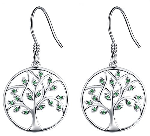 YL Damen Ohrringe Lebensbaum 925 Silber mit Smaragd Grün Schmuck Geschenkidee für Damen Mutter