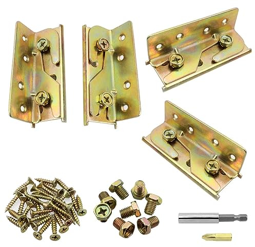 Dreamtop 4 Sets Non-Mortise Bed Rail Brackets Heavy Duty Rust Proof Bed Rail Brackets Hardware Frame Bracket Fittings Fastener (Screws Included)