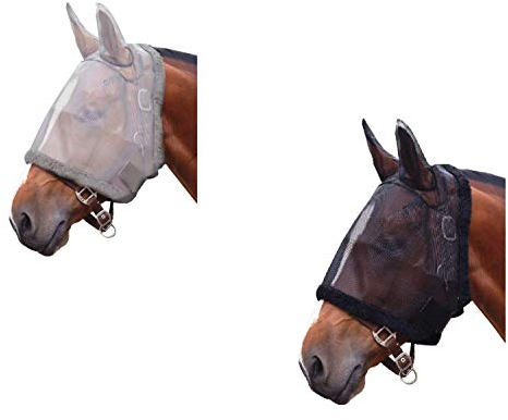 netproshop Fliegenmaske mit Ohren tragbar ohne Halfter Shetty, Pony, Fohlen Pony/Cob/Full, Groesse:Fohlen, Farbe:Grau