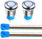 Gebildet 2piezas 16mm Momentáneo Pulsador de Botón Acero Inoxidable, Impermeable ON/OFF 12V-24V 5A LED 1NO1NC SPDT Pulsador con Enchufe de Cable(LED Azul)