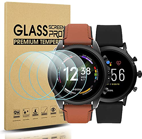 Diruite 4-Pack for Fossil Gen 6(2021)/Gen 5(2019) Screen Protector Tempered Glass[2.5D 9H Hardness][Anti-Scratch][Optimized Version]