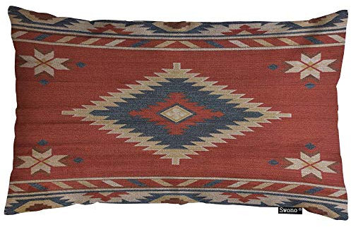 Swono Vintage Southwest Indianer Überwurf Kissenbezug rot indisch Azteken Navajo Baumwolle Leinen dekorativ rechteckig Kissenbezug für Sofa und Bett Couch 30,5 x 50,8 cm