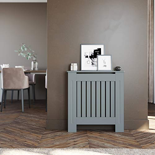ELEGANT Radiator Cover Grey Painted Modern Design MDF Cabinet, Vertical Slats Radiator Cabinets for Office Hallway Living Room Bedroom, Small