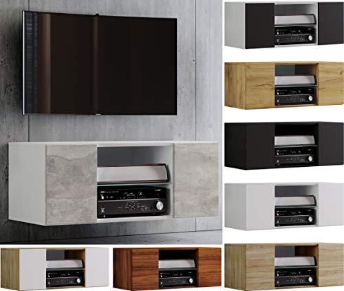 VCM TV Möbel | Wandboard | Lowboard hängend | Maße H. 40 x B. 95 x T. 36 cm | Wandschrank - Jusa Weiß/Beton-Optik