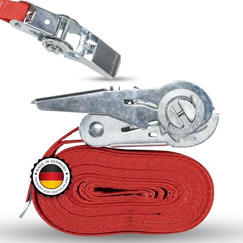 4X Premium Spanngurte mit Ratsche – Spanngurte einteilig – Spanngurte-Set für die schnelle Ladungssicherung auf dem Anhänger – LKW – Transporter – PKW - 4 Stück 25 Millimeter breit 6 Meter lang
