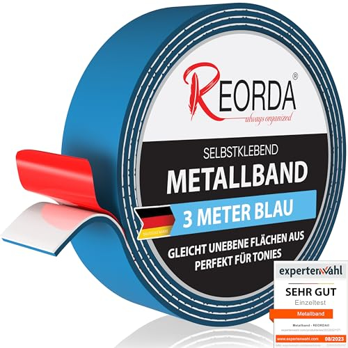 REORDA Metallband selbstklebend Blau - Ideal für Tonies®-Figuren & -Regale - Magnetband für Magnete I Ferroband I Magnetband selbstklebend I Eisenband (3m)