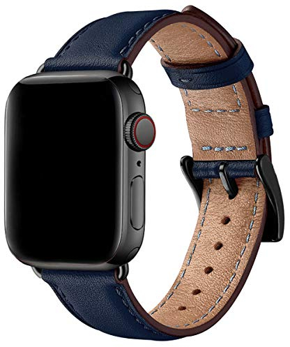 SUNFWR Lederarmbänder für Apple Watch Armband 40 mm 41 mm 42mm 38 mm, Herren Damen Ersatz Original Lederband für iWatch Ultra 2/ Ultra,Series 10 9 8 7 6 5 4 3 2 1/SE (38 mm,Dunkelblau/Schwarz)