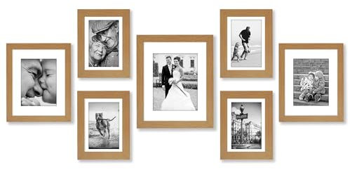 Americanflat 7er Pack Bilderrahmen Set - Eiche - Enthält einen Rahmen 28x36cm, zwei Rahmen 20x25cm und vier Rahmen 13x18cm - Wanddekoration mit bruchsicherem Glas und Aufhängevorrichtung