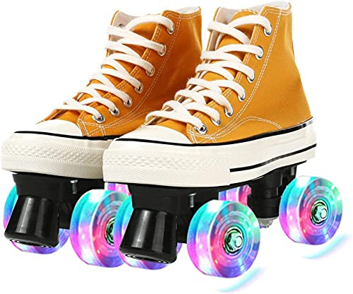 JianJud High Gang Canvas Quad Rollschuhe Rollschuhe Für Herren Und Damen, Zweireihige Skates Für Kinder Anfänger Indoor Outdoor, Gelb-34-45 Yellow.,43