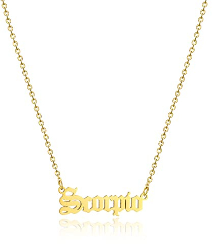 AFSTALR Silver/Gold Old English Necklace Zodiac Necklace Women Pendant Astrology Necklace Birthday Gift