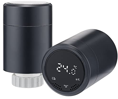 Sandy Beach Smart Heating Anthracite Thermostat TRV Radiator Valves with Zigbee Gateway Connecting to Amazon Alexa Google Home (Additional Thermostat)