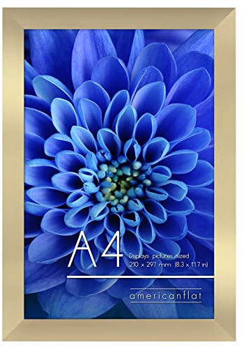 Americanflat Bilderrahmen A4 - Gold - DIN A4 Bilderrahmen Verbundholz mit Splitter Festem Glas - Horizontale und Vertikale Formate für die Wand und den Tisch