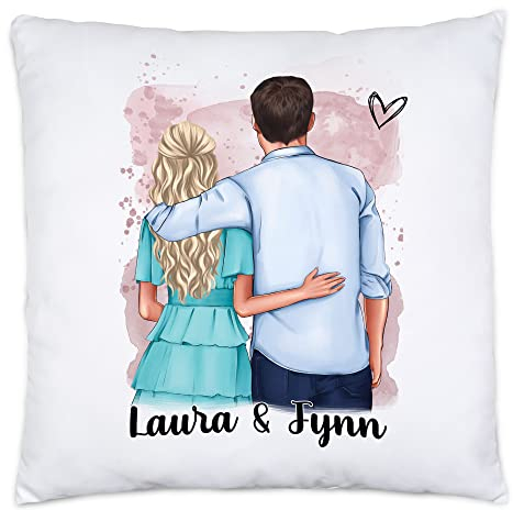 Kiddle-Design Pärchen Kissen Valentinstag Personalisiert Name für Ihn Sie Jahrestag Partner Kissen Beziehung Geschenk Freund Freundin 40x40cm
