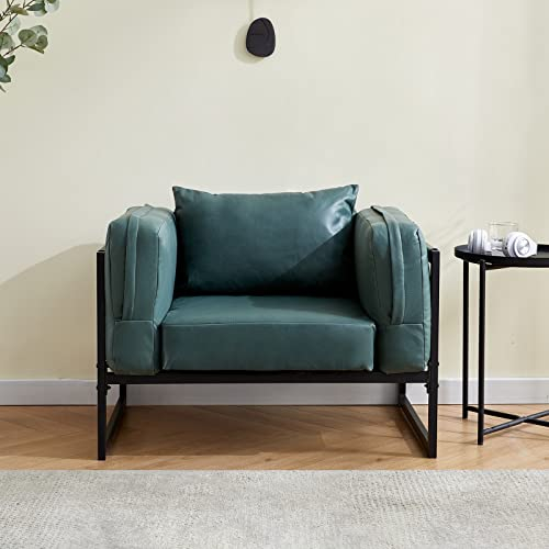 LEMROE Einzelsofa mit Kissen Kunstleder Wohnzimmer Sessel mit Metallgestell Gepolstert Lounge Couch Upholostered Sofa Sessel (Einzelsitzer, Grün)
