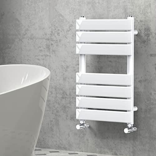 NRG Designer Bathroom Flat Panel Heated Towel Rail Radiator Modern Central Heating Warmer Wall Mounted Ladder Rad 650×400mm Gloss White