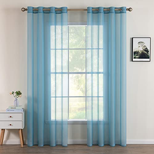 MIULEE 2er Set Voile Vorhang mit Ösen Transparente Gardine aus Voile Polyester Ösenschal Transparent Wohnzimmer Luftig Dekoschal für Schlafzimmer Grau Blau 245 x 140cm H x B, Grommet Top