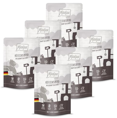 MjAMjAM - premium wet food for cats - Quetschie - delicious horse on steamed pumpkin, pack of 6 (6 x 300 g), grain-free with extra meat