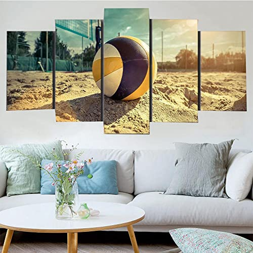 WKqifeil 5 Panels Leinwandbild Poster und Druck Wandkunst Leinwand Malerei Beach Volleyball Sport Poster Moderne Schlafzimmer Dekoration Nordic Home Modular Bild Kein Rahmen B100*H55cm