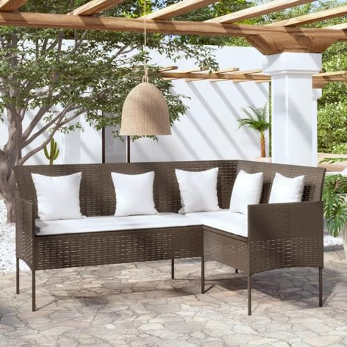 vidaXL Sofa in L-Form mit Kissen Poly Rattan Braun
