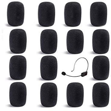 Voarge 15pcs Headset Microphone Windscreens, Mini Microphone Noise Filter, Thickened Anti-Jet Foam Cover for Microphone Headphones, Black