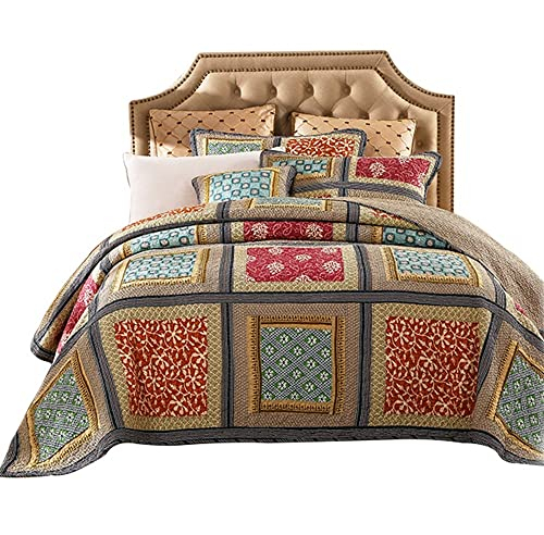 Gesteppte Tagesdecke, Patchwork-Steppdecke, luxuriöses Tagesdecken-Set, Tagesdecken aus 100 % Baumwolle, bunte Tagesdecken und Tagesdecken, Tagesdecke aus Baumwolle mit 2 Kissenbezügen für alle Jahres