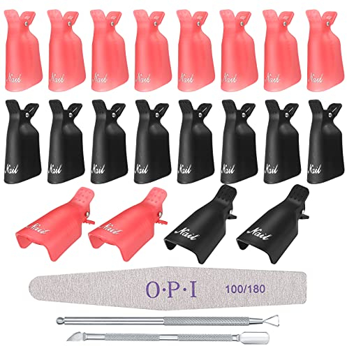 Ongles Outil Dissolvant Set, Clips à Ongles, Nail Art Clips, Capuchon Outil de Dissolvant de Vernis à Ongless, avec Lime à Ongless et Kit de Poussoir à Cuticules