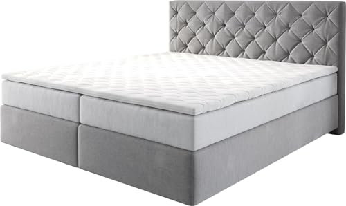 DELIFE Boxspringbett Dream-Great Mikrofaser Grau 180x200 cm mit TFK Matratze und Visco Topper