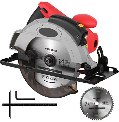 Scie circulaire, 12 A 5500 tr/min, scie circulaire filaire avec lame de scie circulaire 7-1/4'' et guide Profondeur de coupe max. 2,45'' (90°), 1,81'' (45°) pour couper le bois et le bois 2 n UE