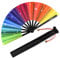 Jeyeou Rainbow Rave Hand Fan Pride Glitter Holographic Large Handheld Folding Fan Festival Clack Foldable Silk Hand Fan with Fabric Case for Dance, Performance, Wedding, Party Decoration, Gift