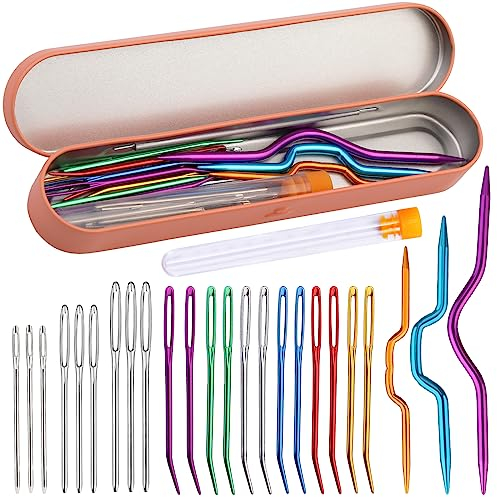 Gebogene Gobelinnadeln, stumpfe Nadeln mit großem Öhr, Stopfnadeln, Garnnadeln zum Häkeln mit Aufbewahrungsbox, Zopfnadeln, Handnähnadeln für Häkelprojekte