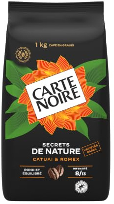 CARTE NOIRE - Café Grain Secrets de Nature - Paquet de 1 kg | Catuai Romex - Intensité 8 - Variétés Rares : Catuai du Brésil & Romex du Mexique - Rond & Equilibré - Torréfaction Ambrée